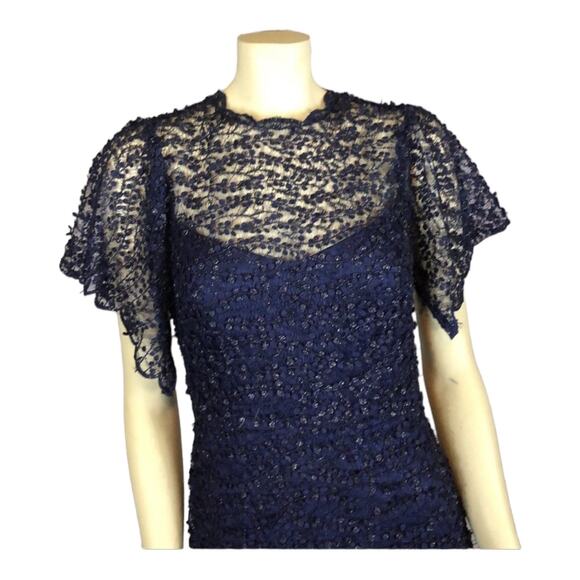 NICOLE BAKTI  Scalloped Flutter Sleeve Beaded Mermaid Dress STYLE #663 size 8 - Picture 5 of 12